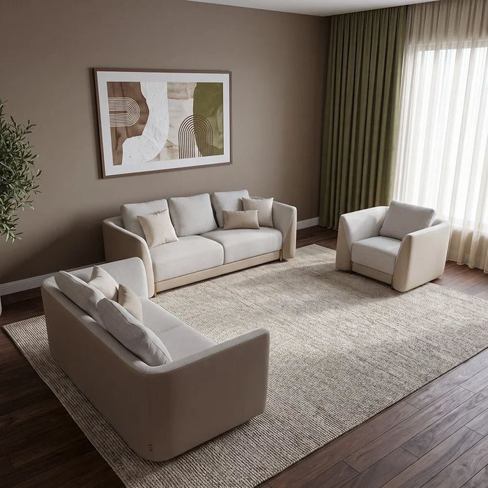 Averie 3 Seater Fabric/Faux Leather Sofa | Modern Design Three Seat Sofas | Comfortable Living Room Furniture L230xW98xH73.5cm - Camel/Beige