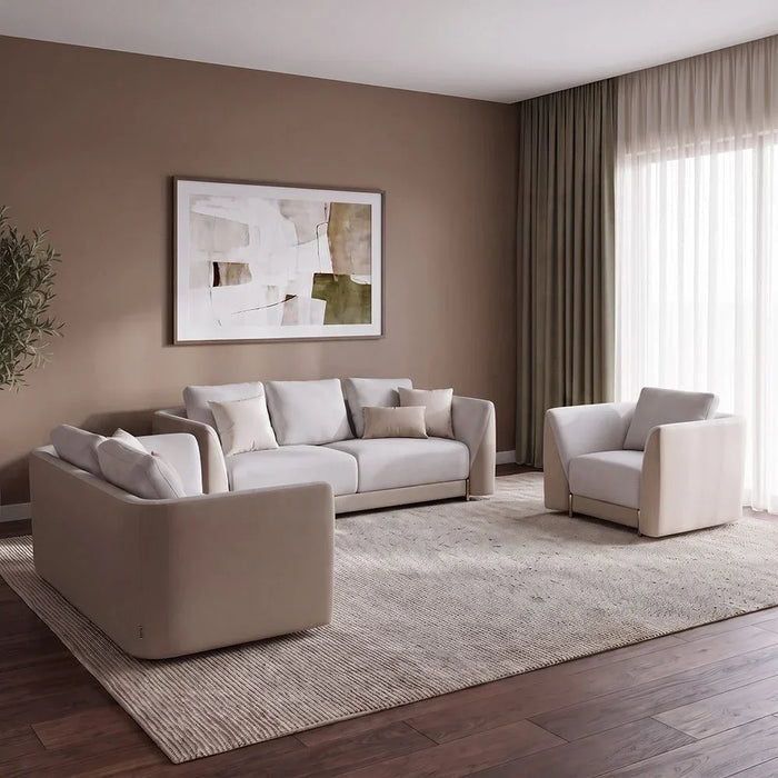 Averie 3 Seater Fabric/Faux Leather Sofa | Modern Design Three Seat Sofas | Comfortable Living Room Furniture L230xW98xH73.5cm - Camel/Beige