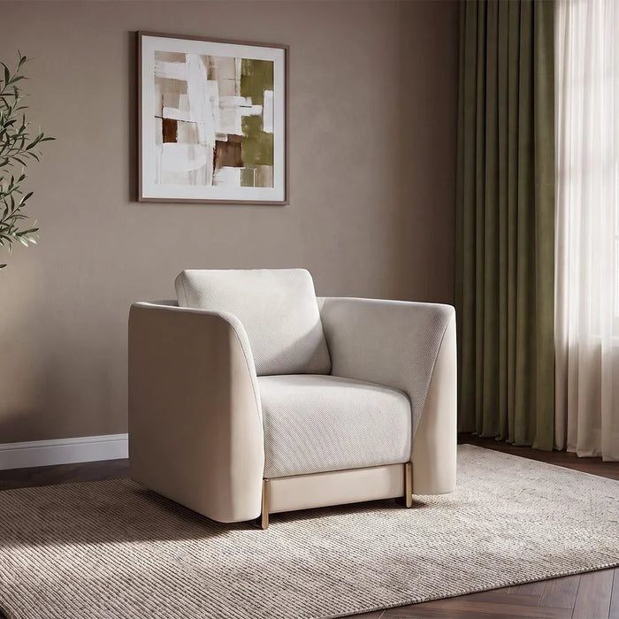 Averie 1 Seater Fabric/Faux Leather Sofa | Armchair | Modern Design Single Seater Accent Chair | Comfortable Living Room Furniture L103xW98xH73.5cm - Camel/Beige