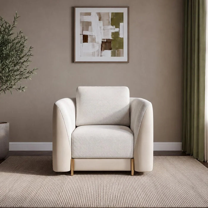Averie 1 Seater Fabric/Faux Leather Sofa | Armchair | Modern Design Single Seater Accent Chair | Comfortable Living Room Furniture L103xW98xH73.5cm - Camel/Beige