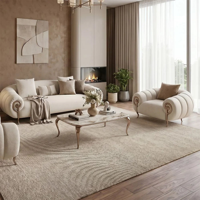 Corwin 3 Seater Fabric Sofa | Modern Design Three Seat Sofas | Comfortable Living Room Furniture L265xW114xH84cm - Beige