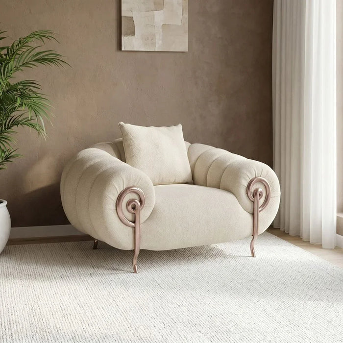 Corwin 1 Seater Fabric Sofa | Armchair | Modern Design Single Seater Accent Chair | Comfortable Living Room Furniture L145xW112xH78cm - Beige