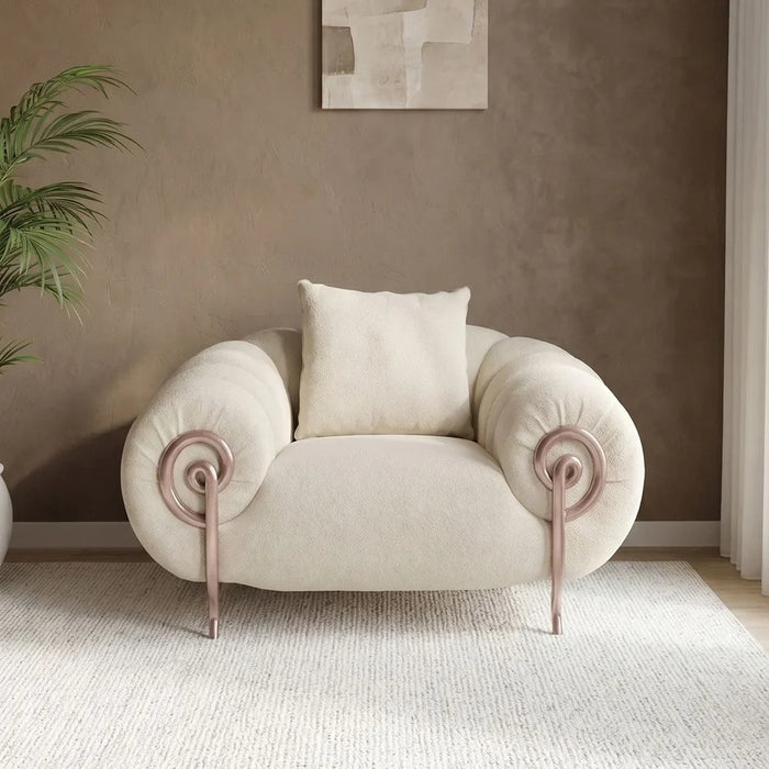 Corwin 1 Seater Fabric Sofa | Armchair | Modern Design Single Seater Accent Chair | Comfortable Living Room Furniture L145xW112xH78cm - Beige