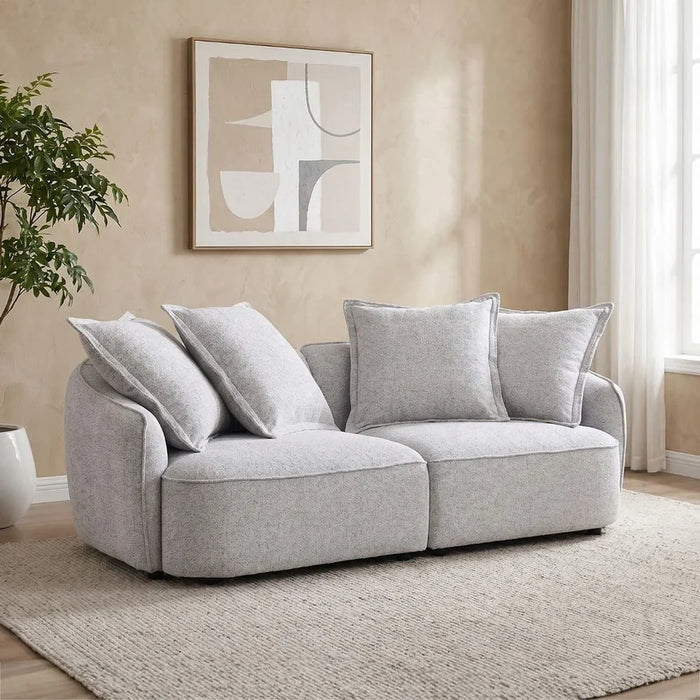 Lumi 3 Seater Fabric Sofa | Modern Design Three Seat Sofas | Comfortable Living Room Furniture L208xW101xH87cm - Light Grey