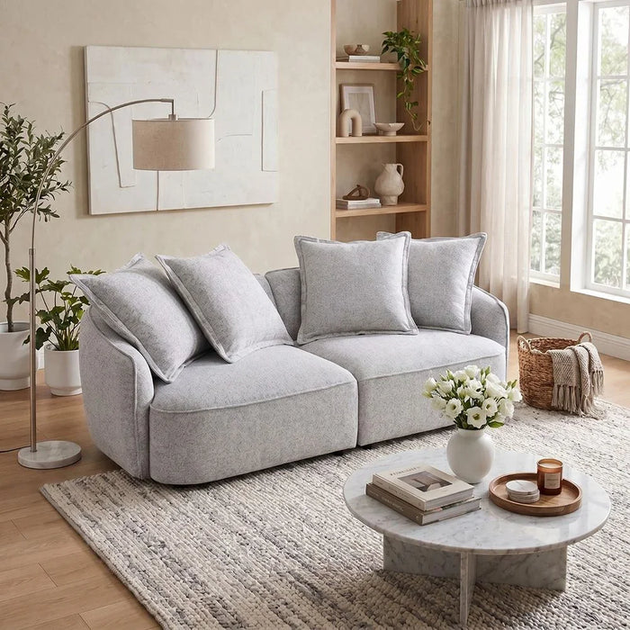 Lumi 3 Seater Fabric Sofa | Modern Design Three Seat Sofas | Comfortable Living Room Furniture L208xW101xH87cm - Light Grey