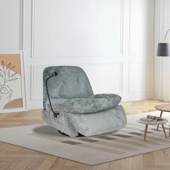 Benson Manual Fabric Recliner With Glider + Swivel And Phone Support | Modern Design One Seat Relaxing Chair | Comfortable Living Room Furniture L103xW100xH102cm - Blue