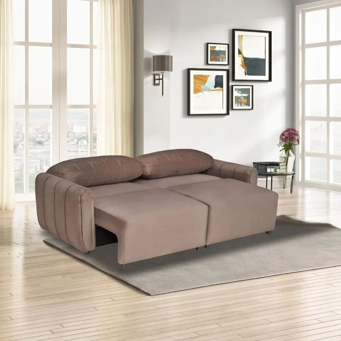 Nildur 2 Seater Fabric Sofabed | Convertible Sleeping Sofabed | Comfortable Living Room Furniture L228xW94xH95cm - Dark Brown