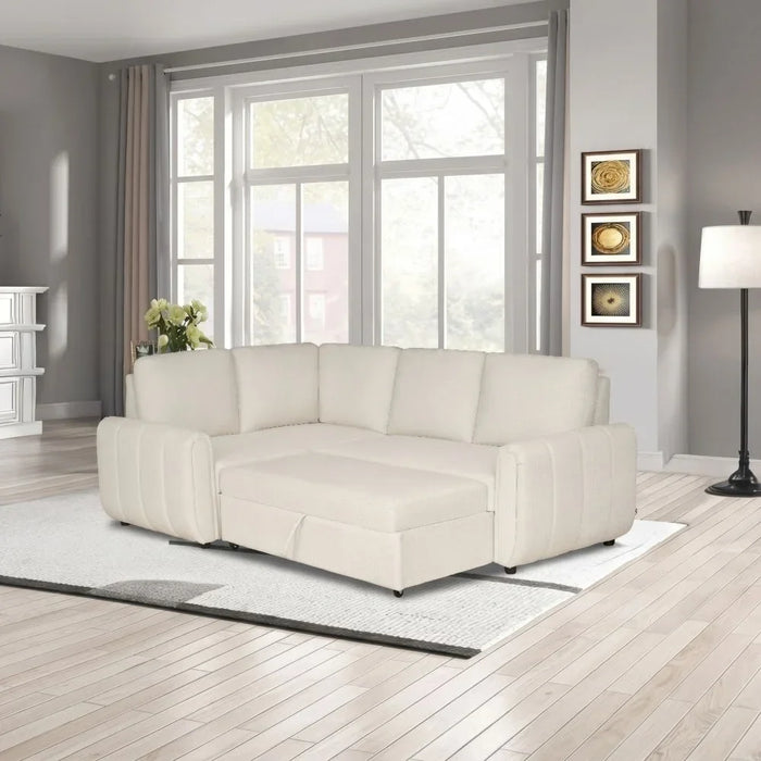 Rosso Fabric Left Corner Sofabed | Modern Design L Shape Corner Sofas | Comfortable Living Room Furniture L169xW94xH100cm - Beige