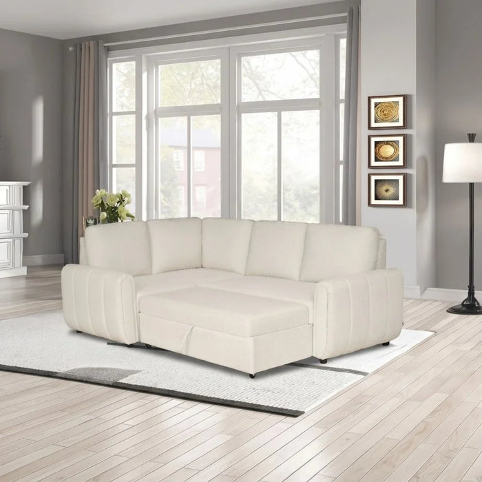 Rosso Fabric Left Corner Sofabed | Modern Design L Shape Corner Sofas | Comfortable Living Room Furniture L169xW94xH100cm - Beige