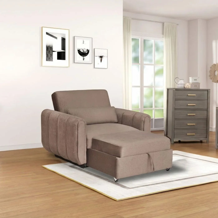 Arce 1 Seater Fabric Sofabed | Convertible Sleeping Sofabed | Comfortable Living Room Furniture L128xW94xH95cm - Dark Brown