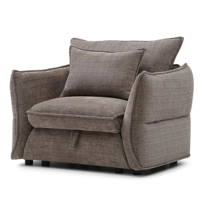 Aulus 1 Seater Fabric Sofa With Storage | Armchair | Modern Design Single Seater Accent Chair | Comfortable Living Room Furniture L106xW88xH90cm - Choco