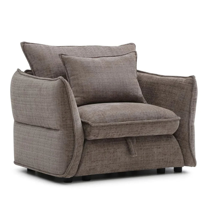 Aulus 1 Seater Fabric Sofa With Storage | Armchair | Modern Design Single Seater Accent Chair | Comfortable Living Room Furniture L106xW88xH90cm - Choco