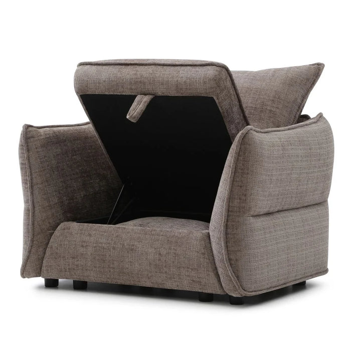 Aulus 1 Seater Fabric Sofa With Storage | Armchair | Modern Design Single Seater Accent Chair | Comfortable Living Room Furniture L106xW88xH90cm - Choco