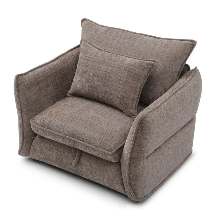 Aulus 1 Seater Fabric Sofa With Storage | Armchair | Modern Design Single Seater Accent Chair | Comfortable Living Room Furniture L106xW88xH90cm - Choco