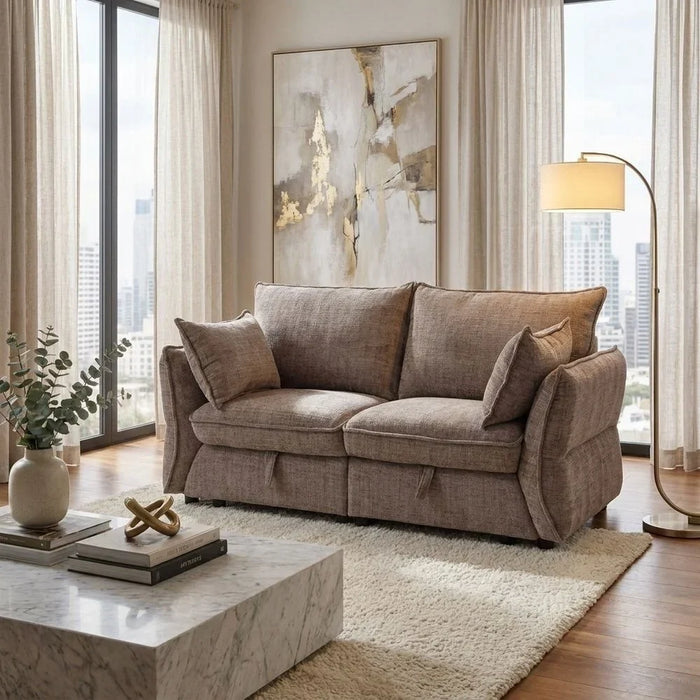 Aulus 2 Seater Fabric Sofa With Storage | Modern Design Two Seat Sofas | Comfortable Living Room Furniture L172xW88xH90cm - Choco
