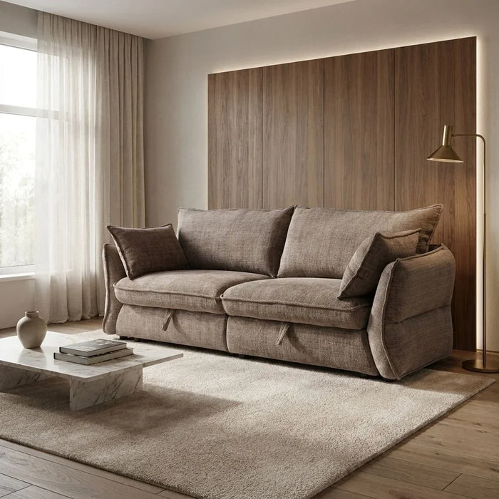 Aulus 3 Seater Fabric Sofa With Storage | Modern Design Three Seat Sofas | Comfortable Living Room Furniture L222xW88xH90cm - Choco