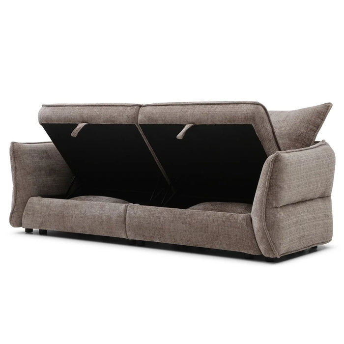 Aulus 3 Seater Fabric Sofa With Storage | Modern Design Three Seat Sofas | Comfortable Living Room Furniture L222xW88xH90cm - Choco