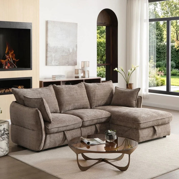Aulus Fabric Right Corner Sofa With Storage | Modern Design L Shape Corner Sofas | Comfortable Living Room Furniture L236xW157xH90cm - Choco
