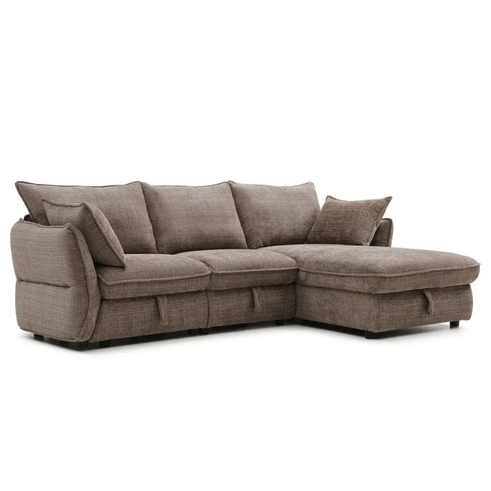 Aulus Fabric Right Corner Sofa With Storage | Modern Design L Shape Corner Sofas | Comfortable Living Room Furniture L236xW157xH90cm - Choco