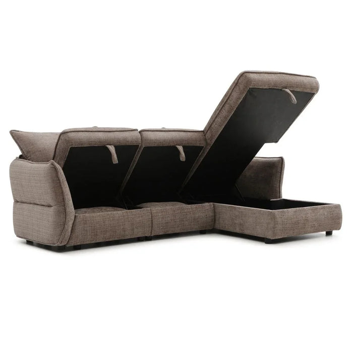 Aulus Fabric Right Corner Sofa With Storage | Modern Design L Shape Corner Sofas | Comfortable Living Room Furniture L236xW157xH90cm - Choco