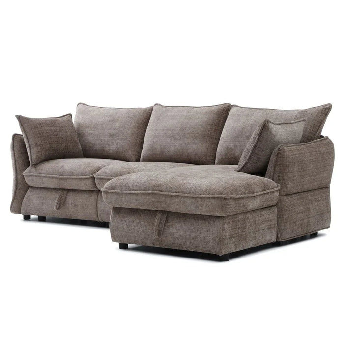 Aulus Fabric Right Corner Sofa With Storage | Modern Design L Shape Corner Sofas | Comfortable Living Room Furniture L236xW157xH90cm - Choco