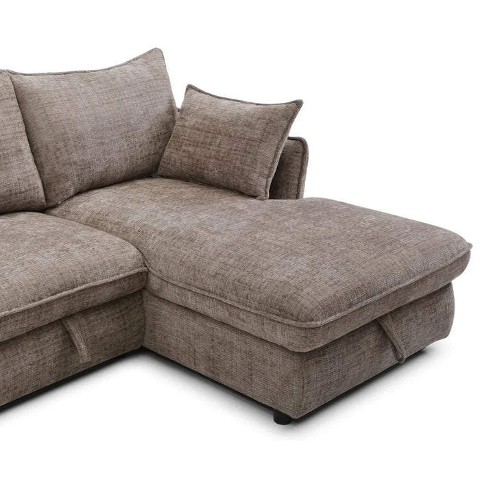 Aulus Fabric Right Corner Sofa With Storage | Modern Design L Shape Corner Sofas | Comfortable Living Room Furniture L236xW157xH90cm - Choco