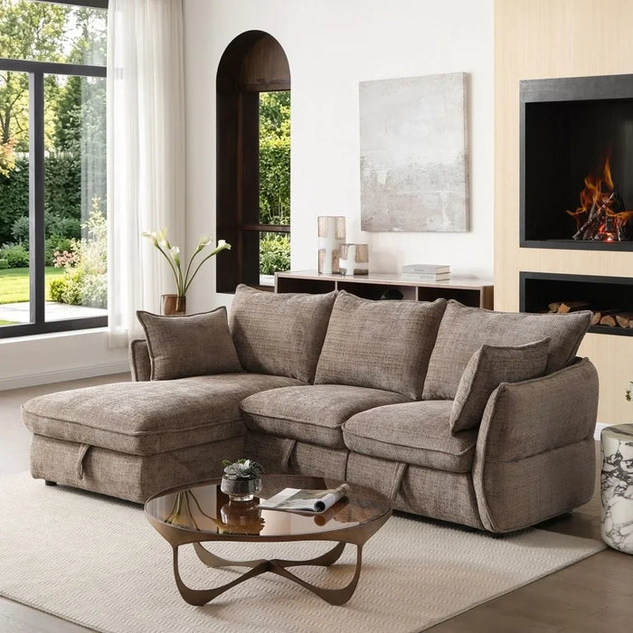 Aulus Fabric Left Corner Sofa With Storage | Modern Design L Shape Corner Sofas | Comfortable Living Room Furniture L236xW157xH90cm - Choco
