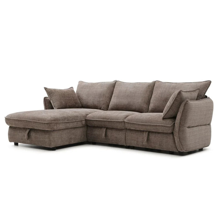 Aulus Fabric Left Corner Sofa With Storage | Modern Design L Shape Corner Sofas | Comfortable Living Room Furniture L236xW157xH90cm - Choco