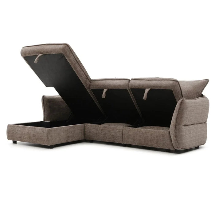 Aulus Fabric Left Corner Sofa With Storage | Modern Design L Shape Corner Sofas | Comfortable Living Room Furniture L236xW157xH90cm - Choco