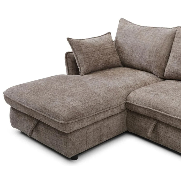 Aulus Fabric Left Corner Sofa With Storage | Modern Design L Shape Corner Sofas | Comfortable Living Room Furniture L236xW157xH90cm - Choco