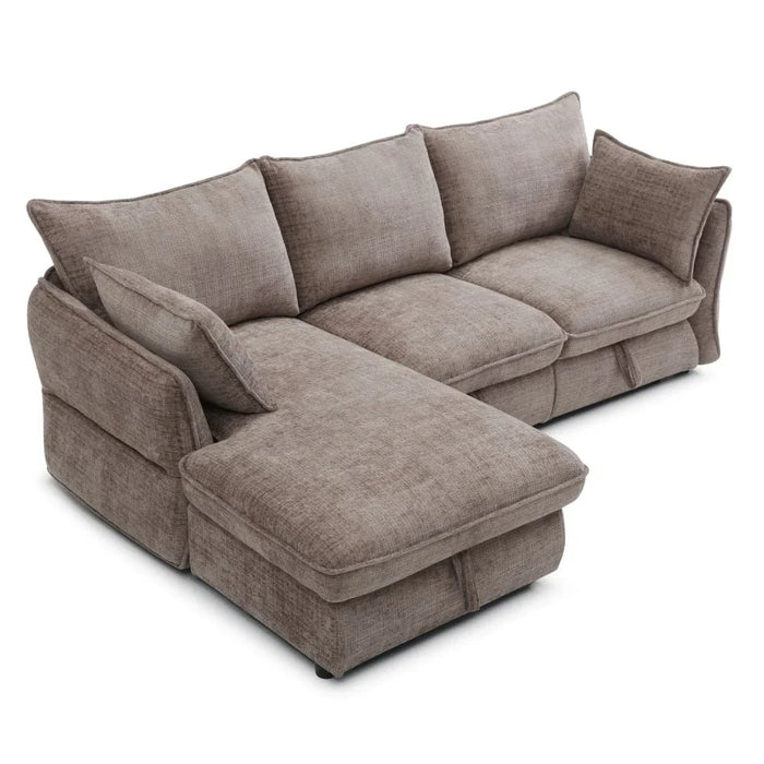 Aulus Fabric Left Corner Sofa With Storage | Modern Design L Shape Corner Sofas | Comfortable Living Room Furniture L236xW157xH90cm - Choco