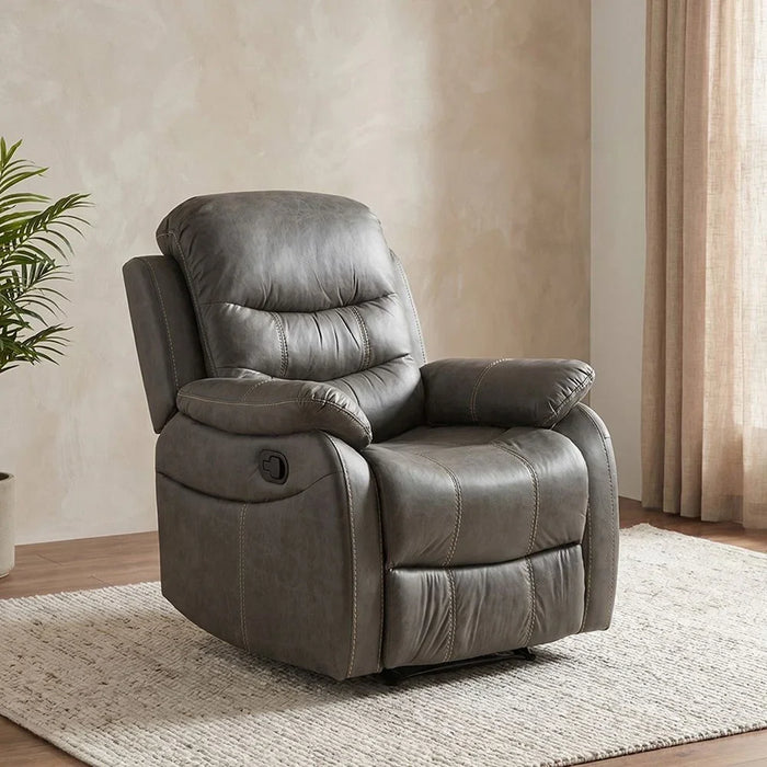 Adric Recliner Faux Leather Sofa Accent Relaxing Chair Metal Leg Single Seater Modern Design Living Room Furniture Dark Grey