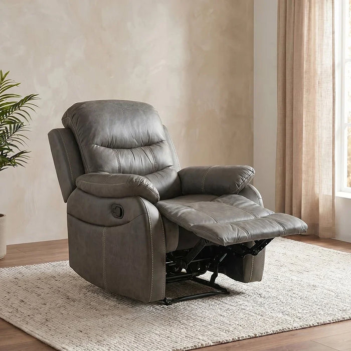 Adric Recliner Faux Leather Sofa Accent Relaxing Chair Metal Leg Single Seater Modern Design Living Room Furniture Dark Grey