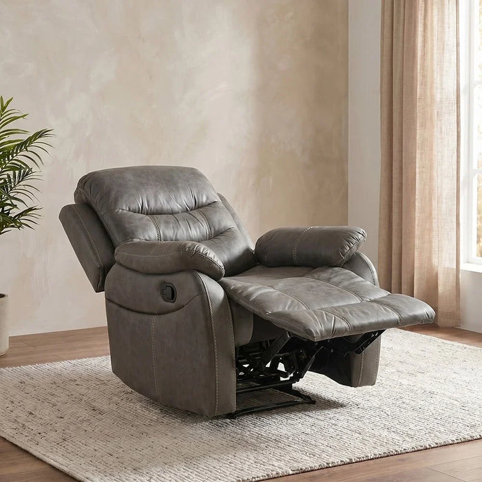 Adric Recliner Faux Leather Sofa Accent Relaxing Chair Metal Leg Single Seater Modern Design Living Room Furniture Dark Grey