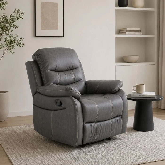 Adric Recliner Faux Leather Sofa Accent Relaxing Chair Metal Leg Single Seater Modern Design Living Room Furniture Dark Grey