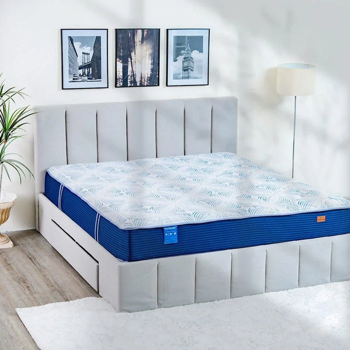 Gel Memory Foam With Pocket Spring Super King Mattress Medium Soft Feel White/Blue 200x200cm