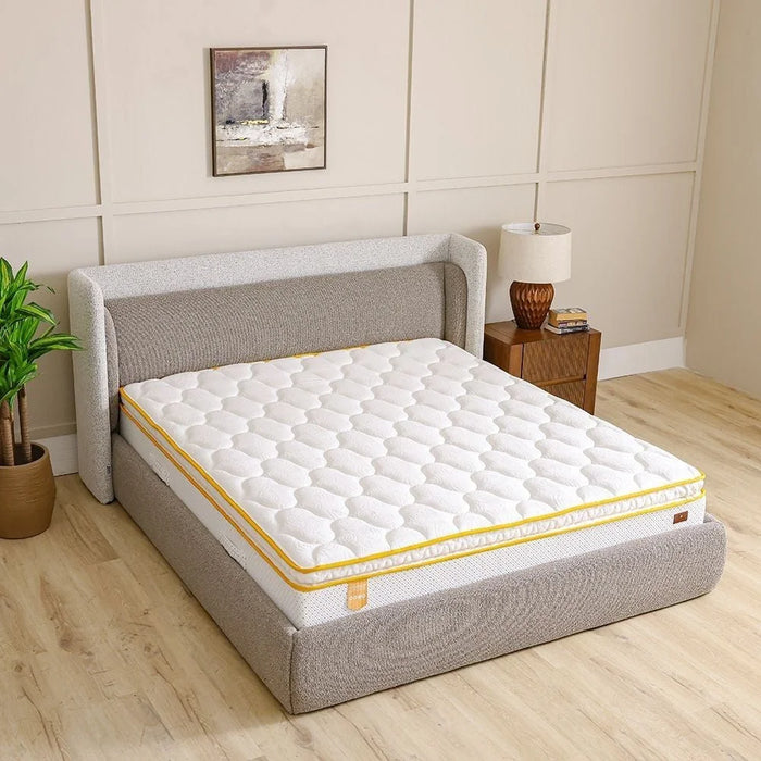 Latex Pillow Top Pocket Spring Mattress | Medium Firm Feel | King Bed Mattress | Spine Balance For Pressure Relief | 180x200 cm | Thickness 30cm-White