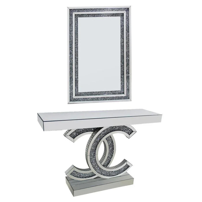 Chevron Console Table With Mirror Silver/Clear 120x35.5x80cm