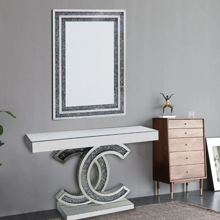 Chevron Console Table With Mirror Silver/Clear 120x35.5x80cm