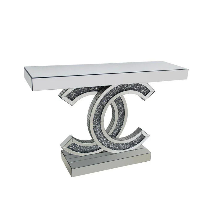 Chevron Console Table With Mirror Silver/Clear 120x35.5x80cm