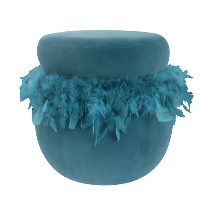 Conde Pouf With Feather Blue 40x40x41cm