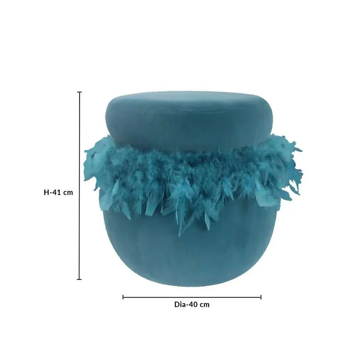 Conde Pouf With Feather Blue 40x40x41cm
