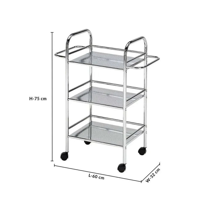 Maverick 3-Tier Serving Trolley Silver 60x75x32cm