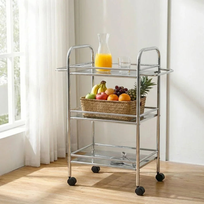 Maverick 3-Tier Serving Trolley Silver 60x75x32cm