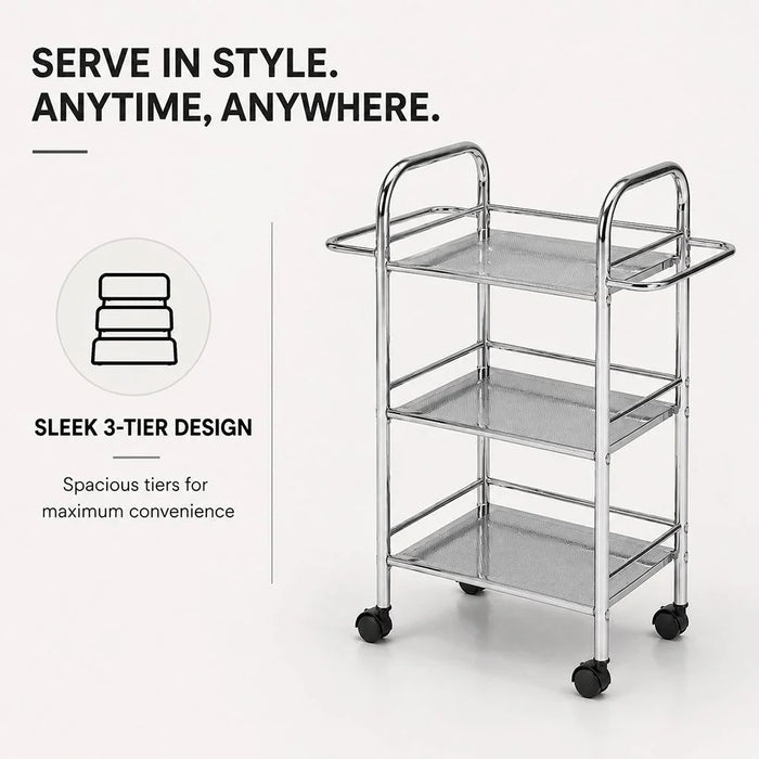 Maverick 3-Tier Serving Trolley Silver 60x75x32cm