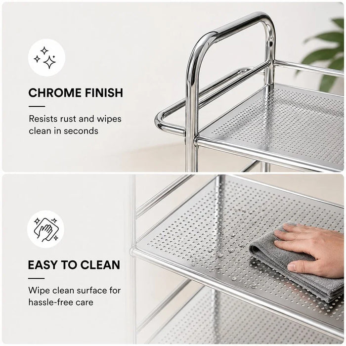 Maverick 3-Tier Serving Trolley Silver 60x75x32cm