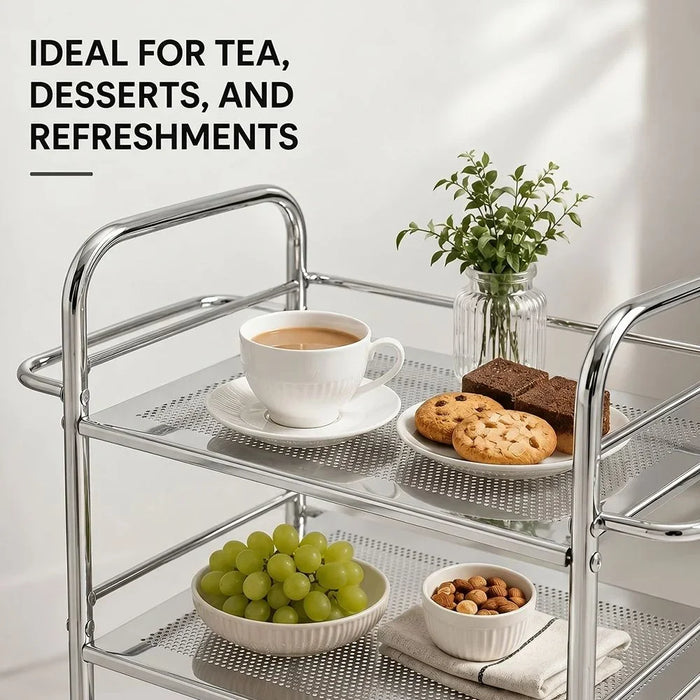 Maverick 3-Tier Serving Trolley Silver 60x75x32cm