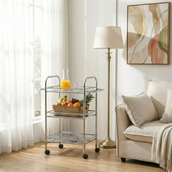Maverick 3-Tier Serving Trolley Silver 60x75x32cm