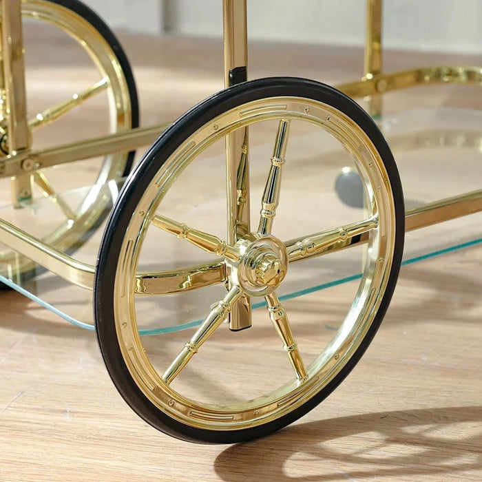 Raven 2 Tier Serving Trolley | Kitchen Trolley | Easy To Use Rolling Cart | Modern Design Serving Cart For Dining Room Kitchen L68xW44xH72cm Gold/Black/Clear