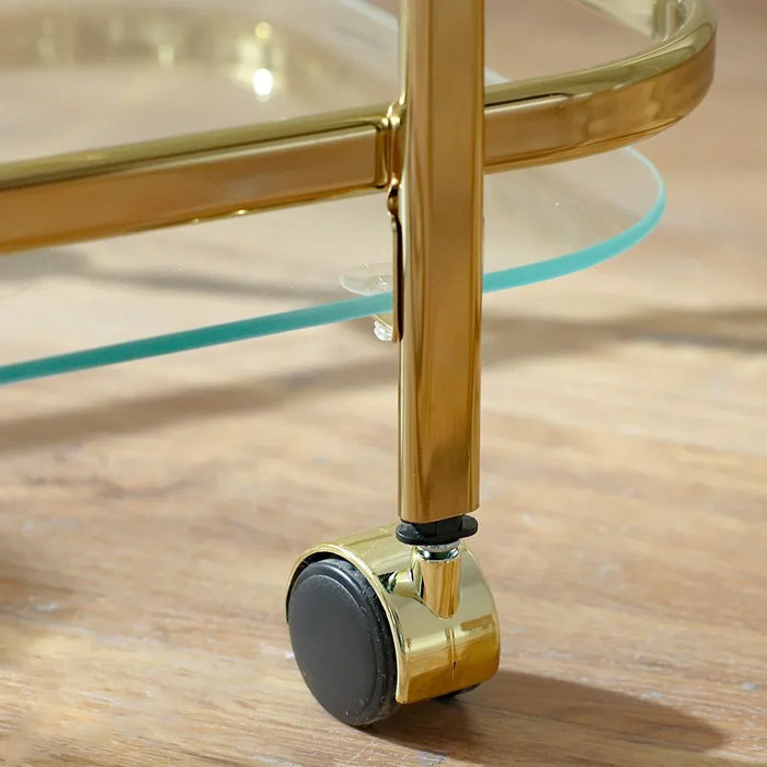 Raven 2 Tier Serving Trolley | Kitchen Trolley | Easy To Use Rolling Cart | Modern Design Serving Cart For Dining Room Kitchen L68xW44xH72cm Gold/Black/Clear
